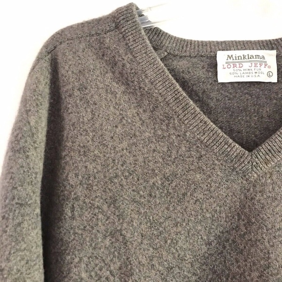 Vintage Lord Jeff | Minklama Sweater Mens Large Brown Wool Rib Trim Pullover - Picture 3 of 9